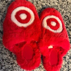 Target Red Plush Slide Slippers with White Target Motif